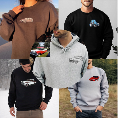 Custom Car Embroidered Crewneck & Hoodies – The Perfect Gift for Your Boyfriend or Husband!