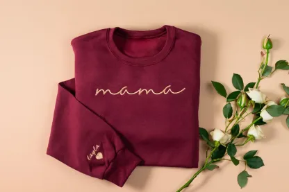 Embroidered custom Mama Sweatshirt - Kid Names on Sleeve -Perfect for Mothers Day, Birthday, New Mom