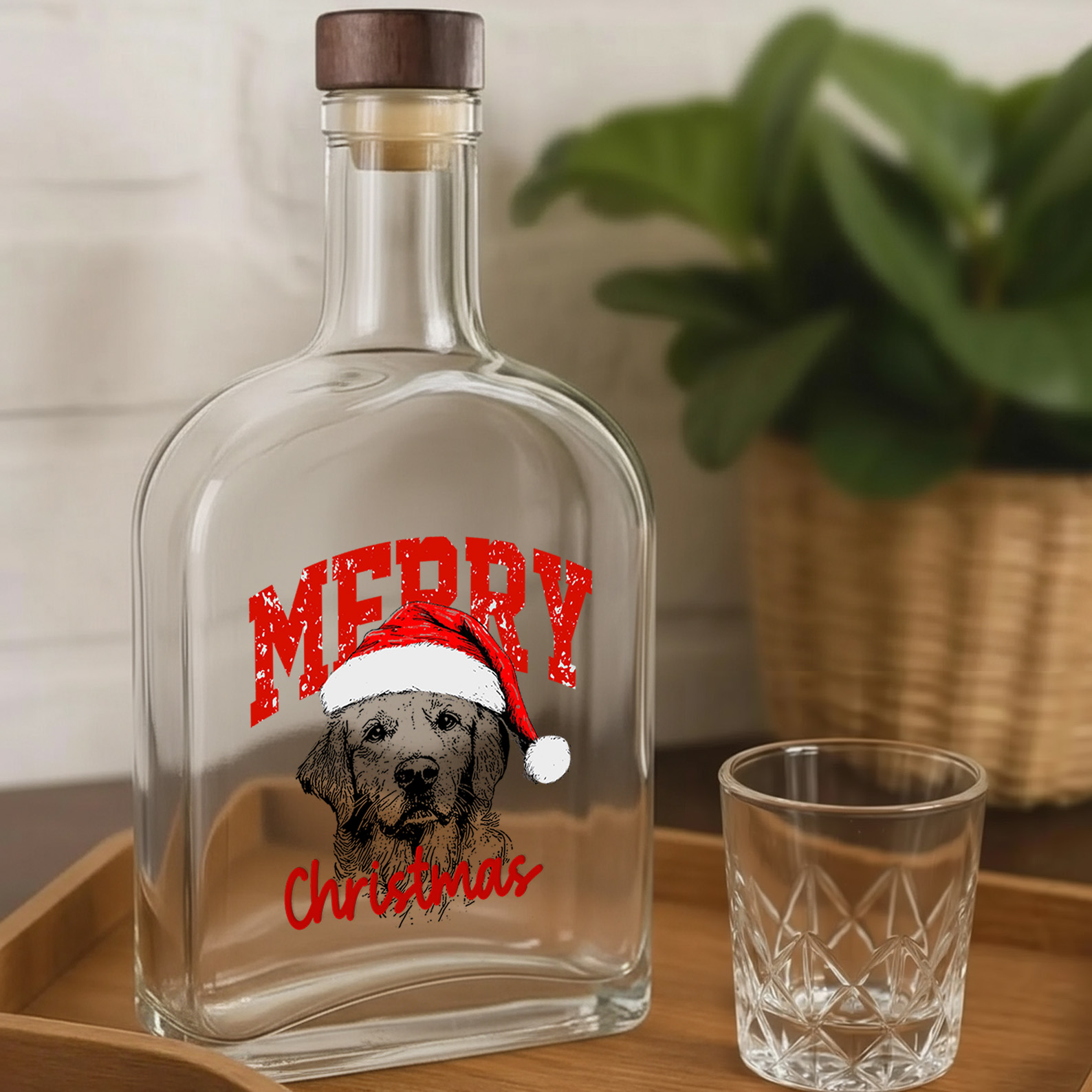Custom Pet Portrait Christmas Blessing Whiskey Bottle