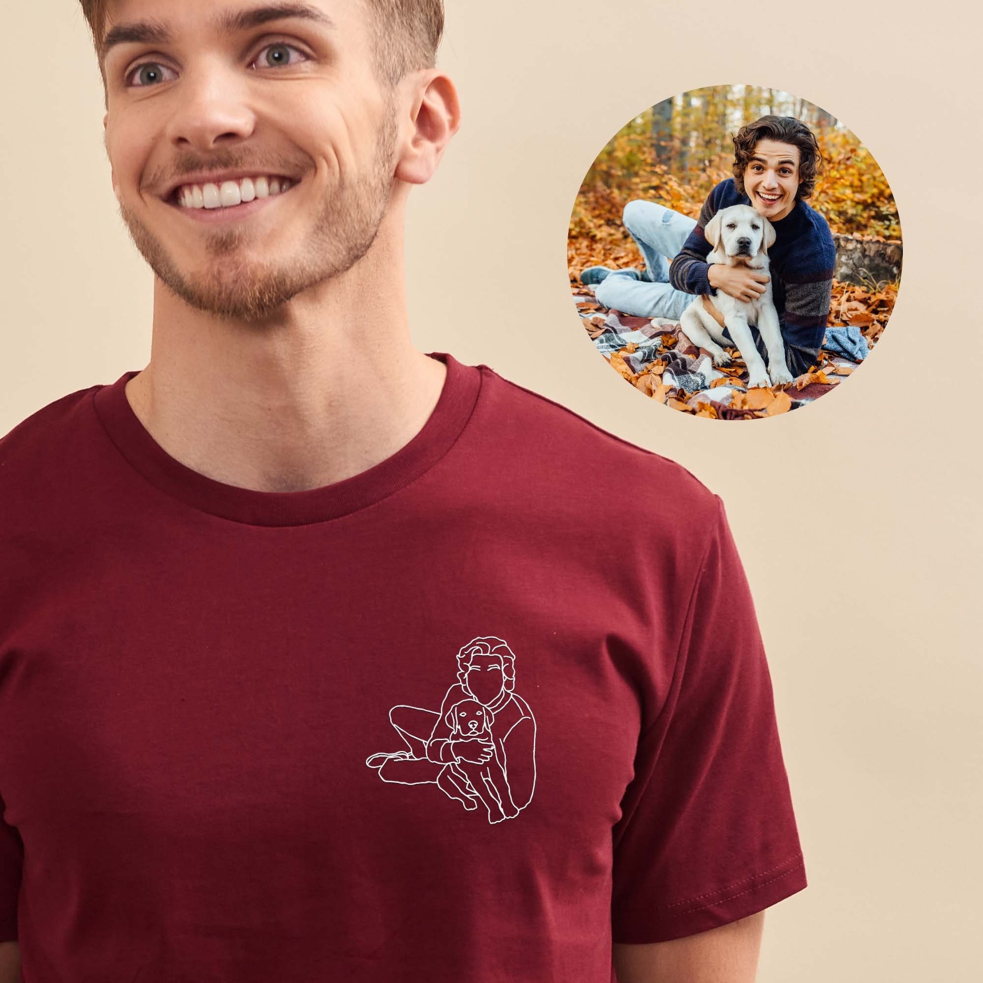 Custom Embroidered Line Drawing Portrait T-shirt & Sweatshirt - Personalized Photo Embroidery, Perfect Gift for Father's Day & Mother's Day, Unisex Custom Apparel