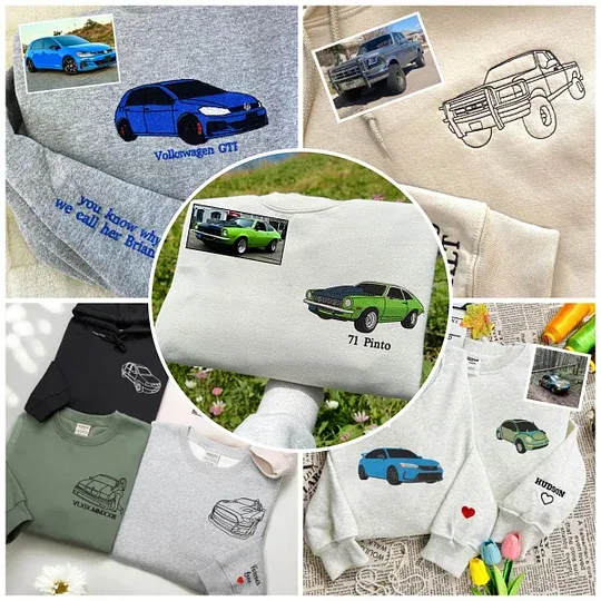 Custom Car from Photo, Embroidered Sweatshirt, Hoodie, Car Guy Gifts