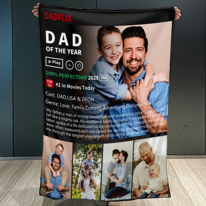 Customized Dadflix Movie Blanket, Movie Photo Collage Blanket, Father's Day Gift For Dad