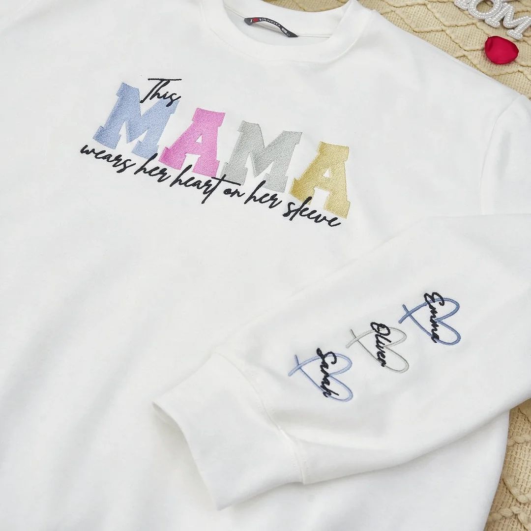 Personalized Heart On Sleeve Embroidered Sweatshirt-A Thoughtful Gift For Mom & Grandma