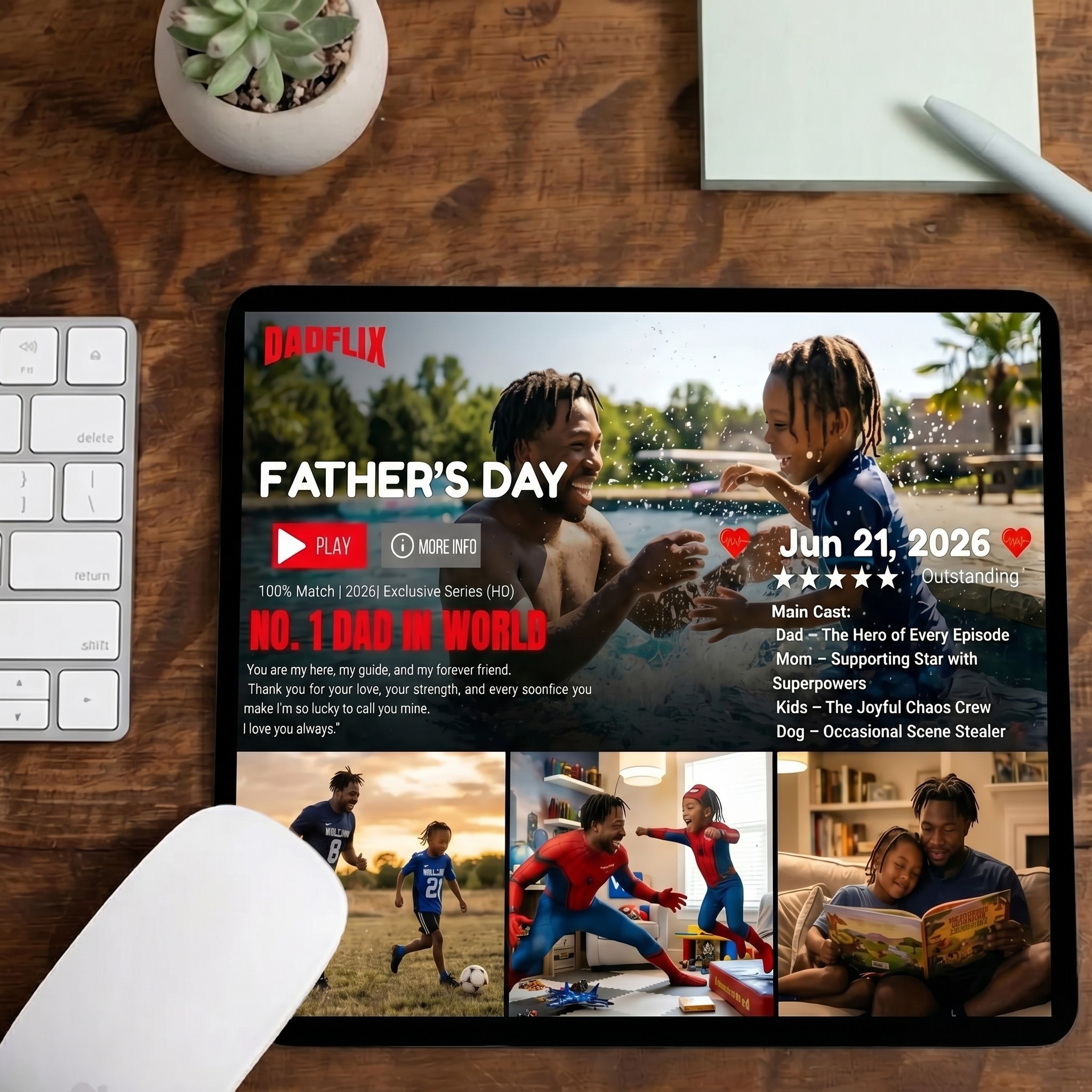 Custom DADFLIX FATHER'S DAY Mouse Pad for Dad - Personalized Streaming Service Desk Mat with Multiple Photos & Text - Funny Father's Day Gift 