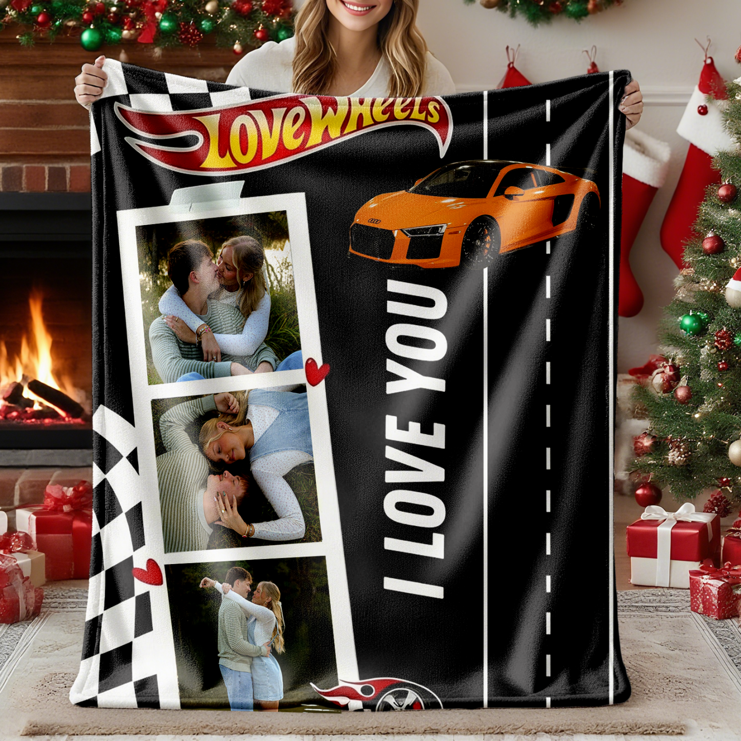 Custom Love Wheels Car Photo Blanket Couple Photo Blanket