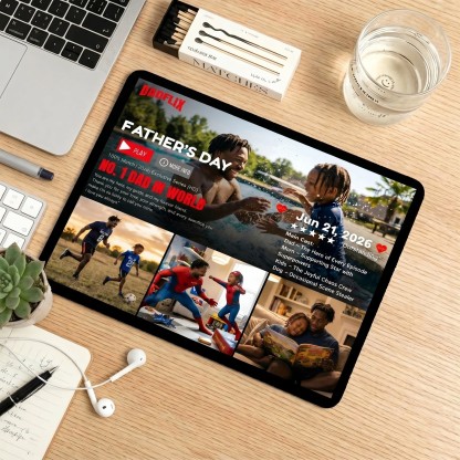 Custom DADFLIX FATHER'S DAY Mouse Pad for Dad - Personalized Streaming Service Desk Mat with Multiple Photos & Text - Funny Father's Day Gift 