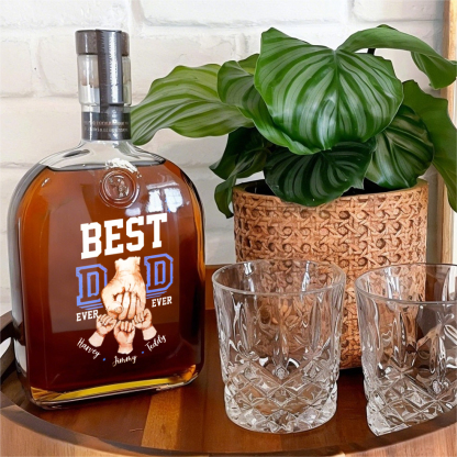 Customized Best Dad Ever Whiskey Glass With Fist And Child's Name Printed On It For Dad