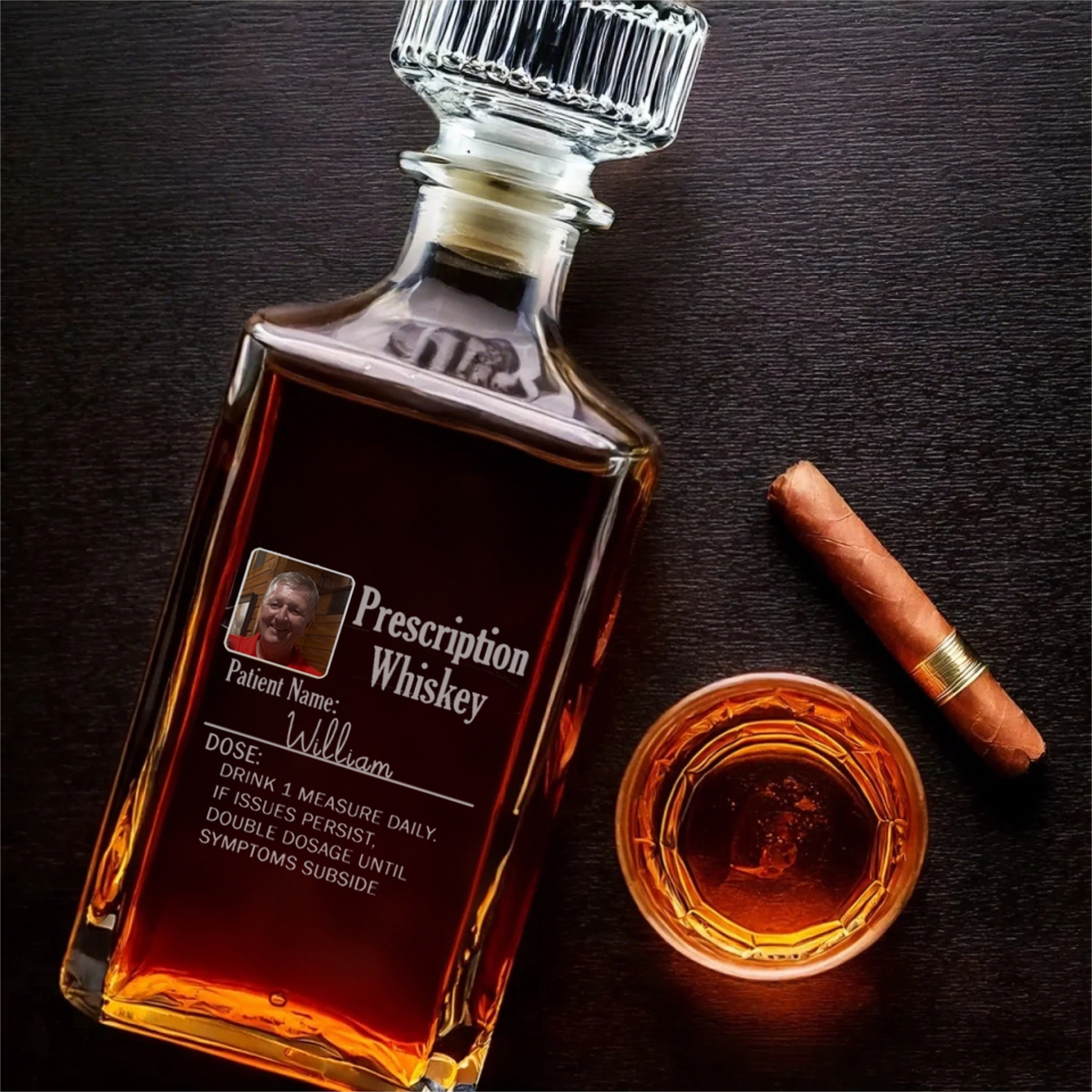 Custom Prescription Whiskey Bottle - Funny Dad' Personalized Gift with Photo & Name