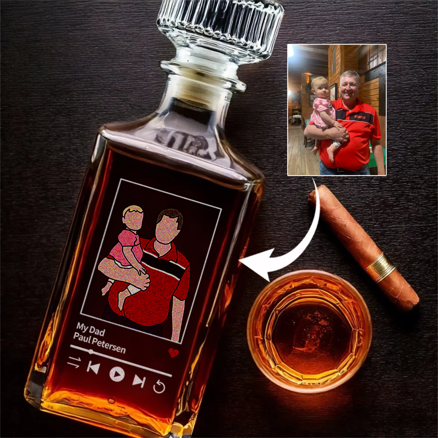 Customized Photo Music Player Whiskey Bottle To Capture The Beautiful Moments On Father's Day