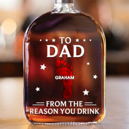To My First And Forever Hero - Footprints With Child's Name - Whiskey Bottle For Dad And Grandpa On Father's Day