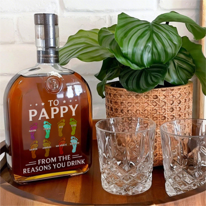 To My First And Forever Hero - Footprints With Child's Name - Whiskey Bottle For Dad And Grandpa On Father's Day
