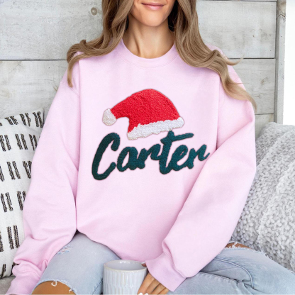 Custom Punch Needle Embroidered Christmas Name Sweatshirt