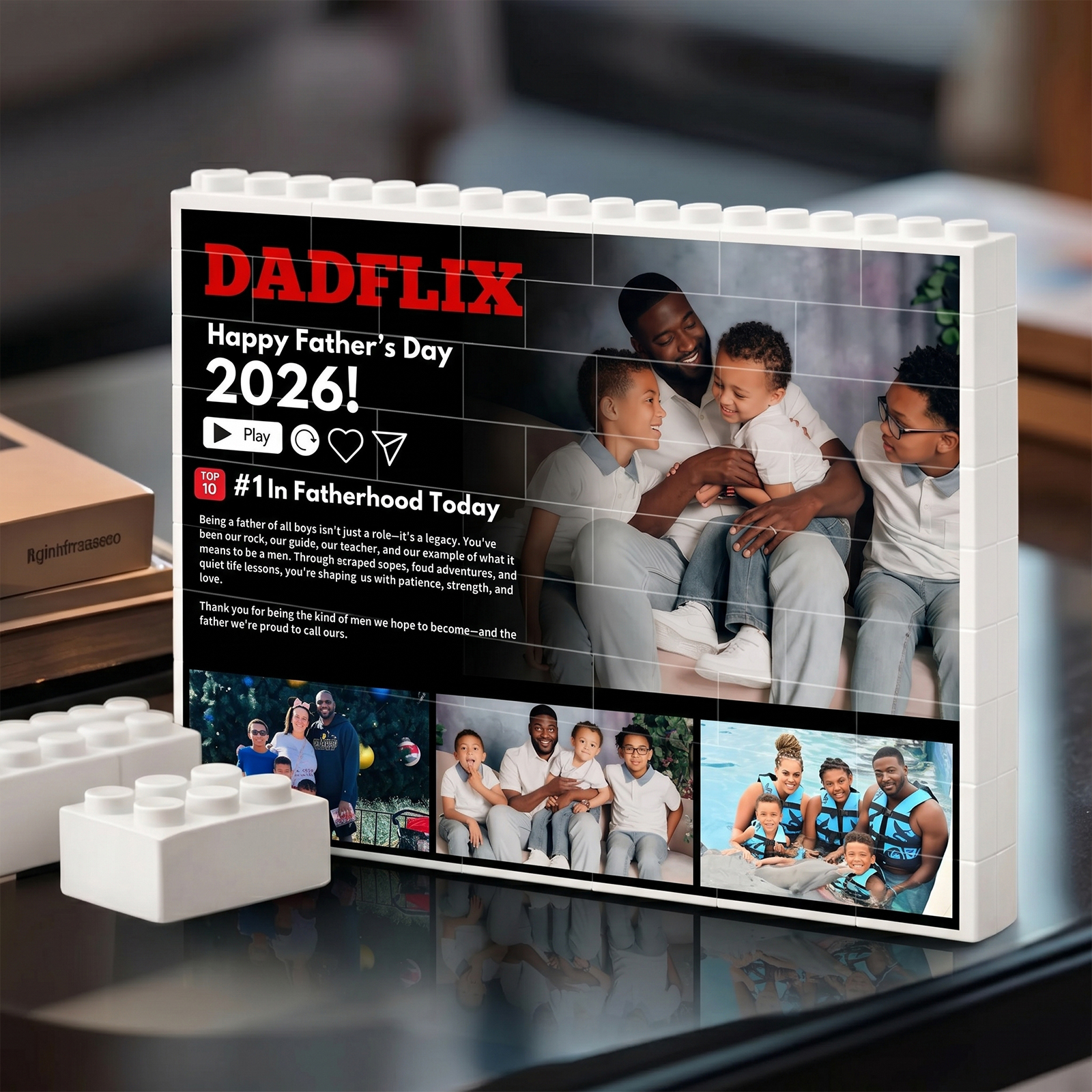 Personalized Dadflix Building Blocks - Custom Photo Collage Bricks for Dad - Father's Day Gift