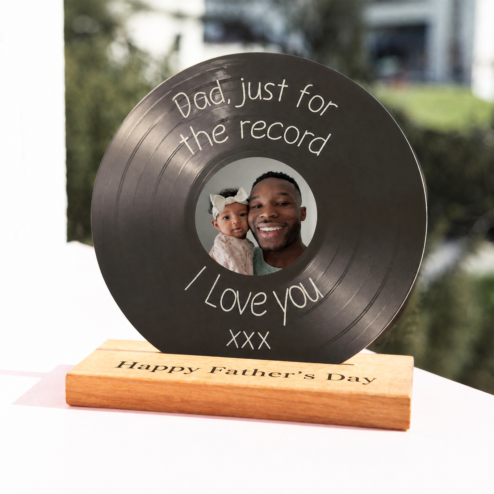 Personalized DAD Vinyl Record Stand - "Just For The Record I Love You" Custom Photo Upload - Father's Day Gift for Dad, Grandpa