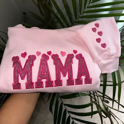 Custom Hearts Glitter Embroidered Nickname Applique Sweatshirt