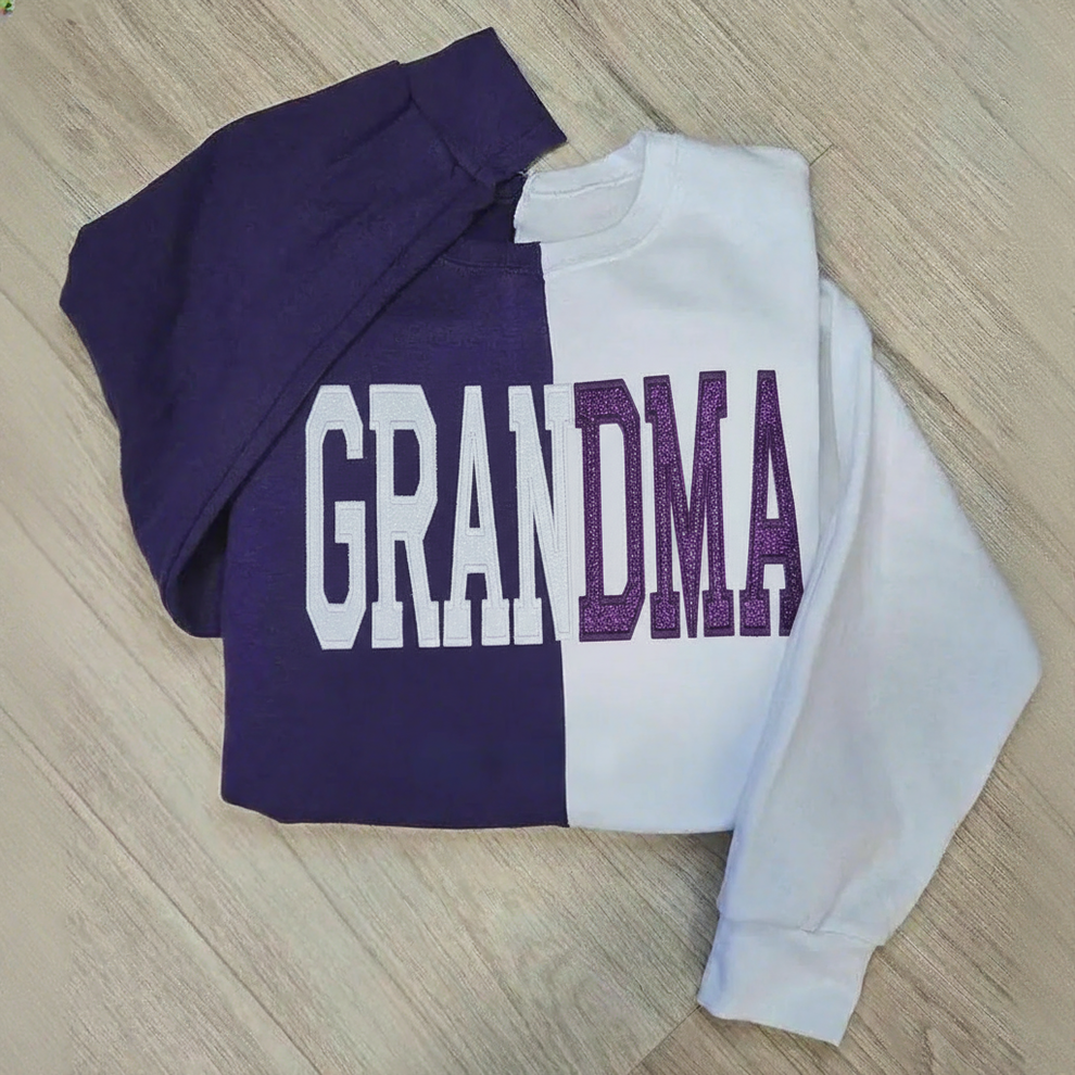 Custom Glitter Two Tone MAMA Embroidered Sweatshirt With Kid's Name On Sleeve