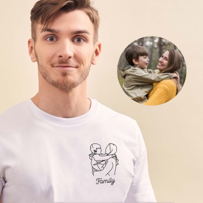 Custom Embroidered Line Drawing Portrait T-shirt & Sweatshirt - Personalized Photo Embroidery, Perfect Gift for Father's Day & Mother's Day, Unisex Custom Apparel