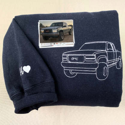 Custom Embroidered Car Outline Sweatshirt From Your Photo, Embroidered Car Hoodie, Custom Car Sweater