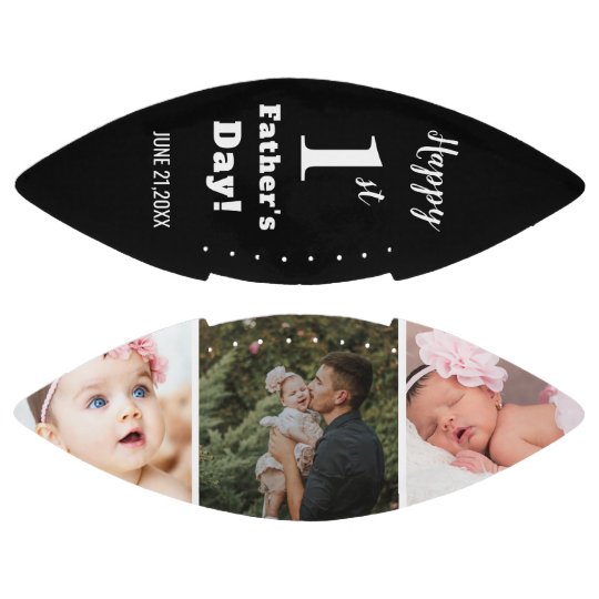 Personalized Happy First Father's Day 3 Photo Collage Football Rugby Gifts Father's Day Football Gifts For Dad, Son, Grandpa