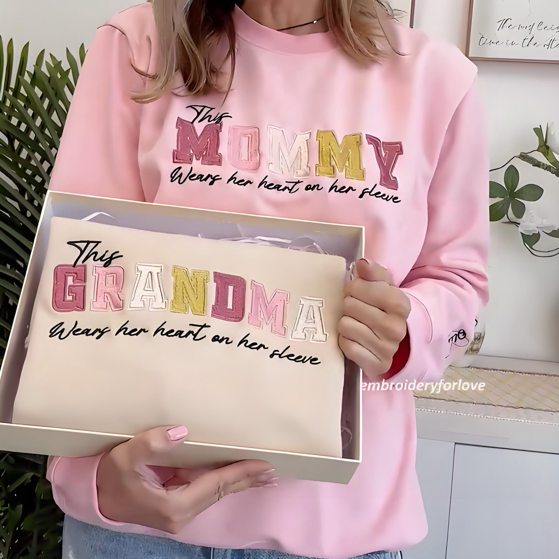 Personalized Heart On Sleeve Embroidered Sweatshirt-A Thoughtful Gift For Mom & Grandma