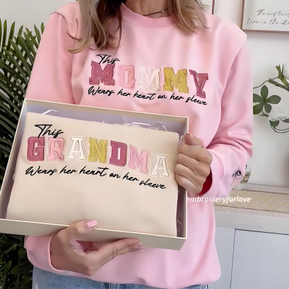 Personalized Heart On Sleeve Embroidered Sweatshirt-A Thoughtful Gift For Mom & Grandma