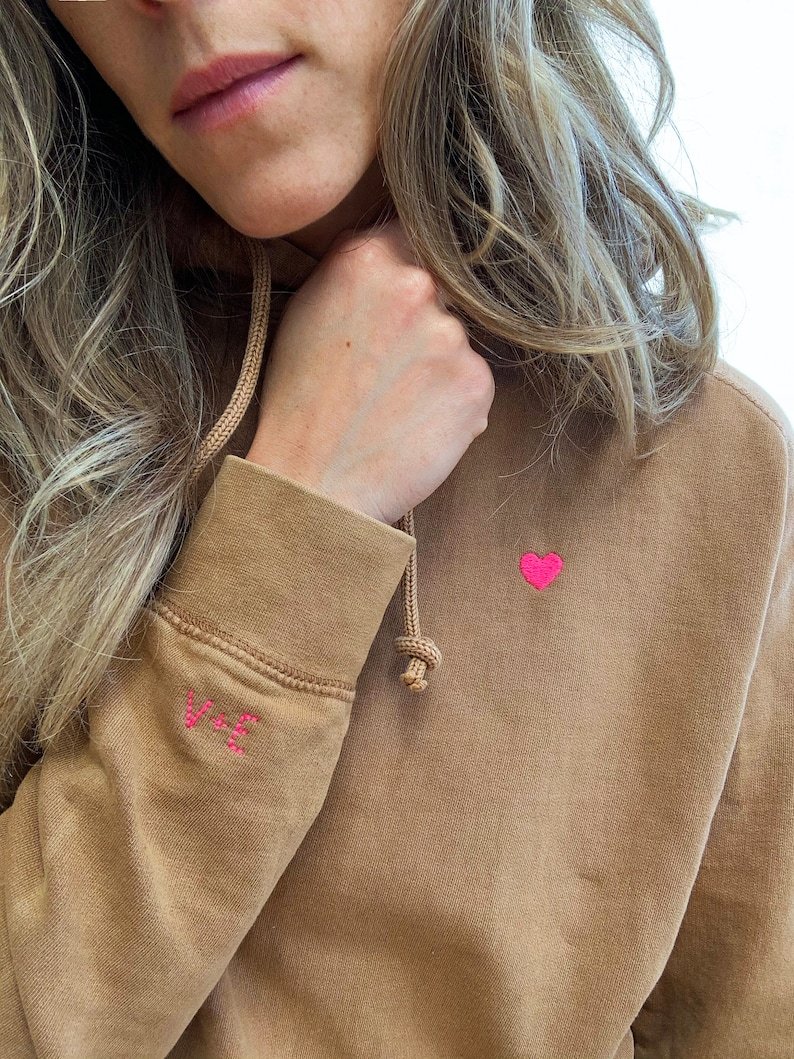 Heart with Initials on Sleeve Hooded Sweatshirt, Personalized Hoodie, Engagement Gift, Initials on Sleeve, Mother's Day Gift