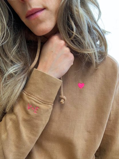 Heart with Initials on Sleeve Hooded Sweatshirt, Personalized Hoodie, Engagement Gift, Initials on Sleeve, Mother's Day Gift