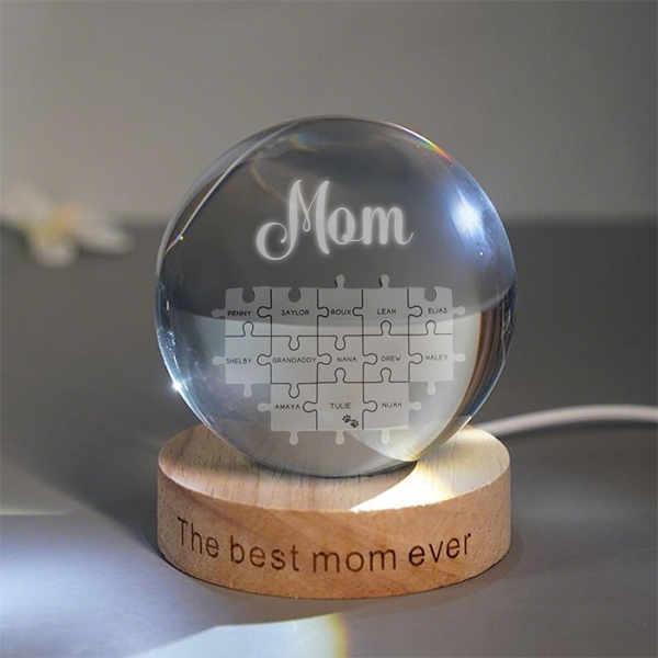 Customized Mom Puzzle Crystal Ball Night Light Mother's Day Gift For Mom