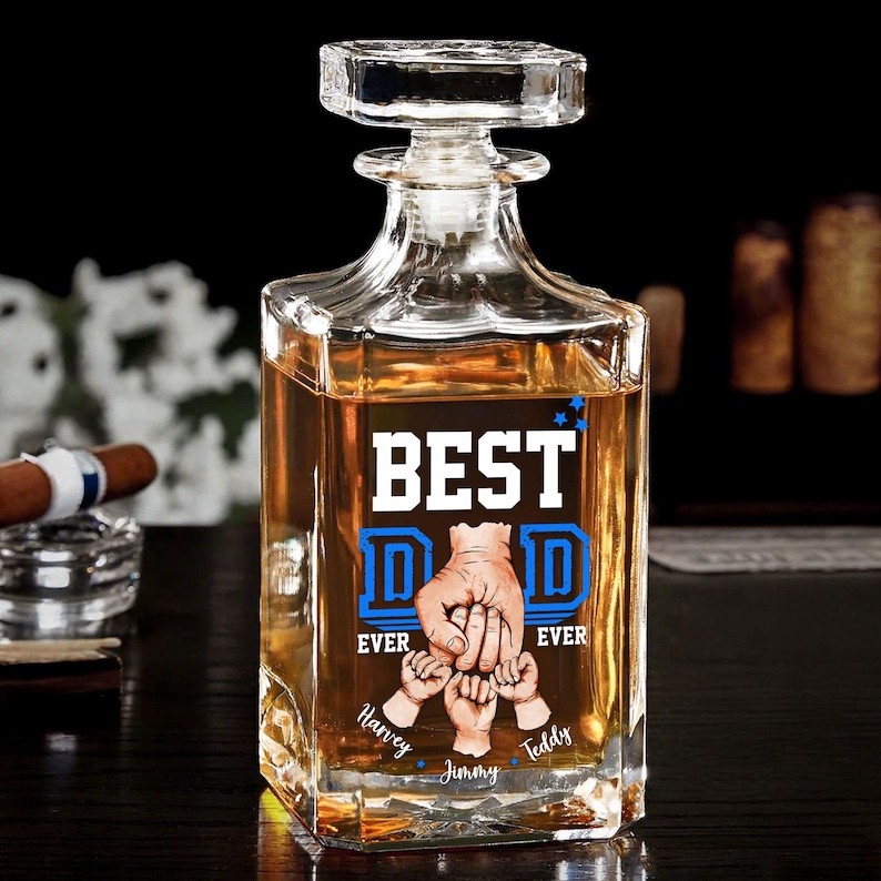 Customized Best Dad Ever Whiskey Glass With Fist And Child's Name Printed On It For Dad