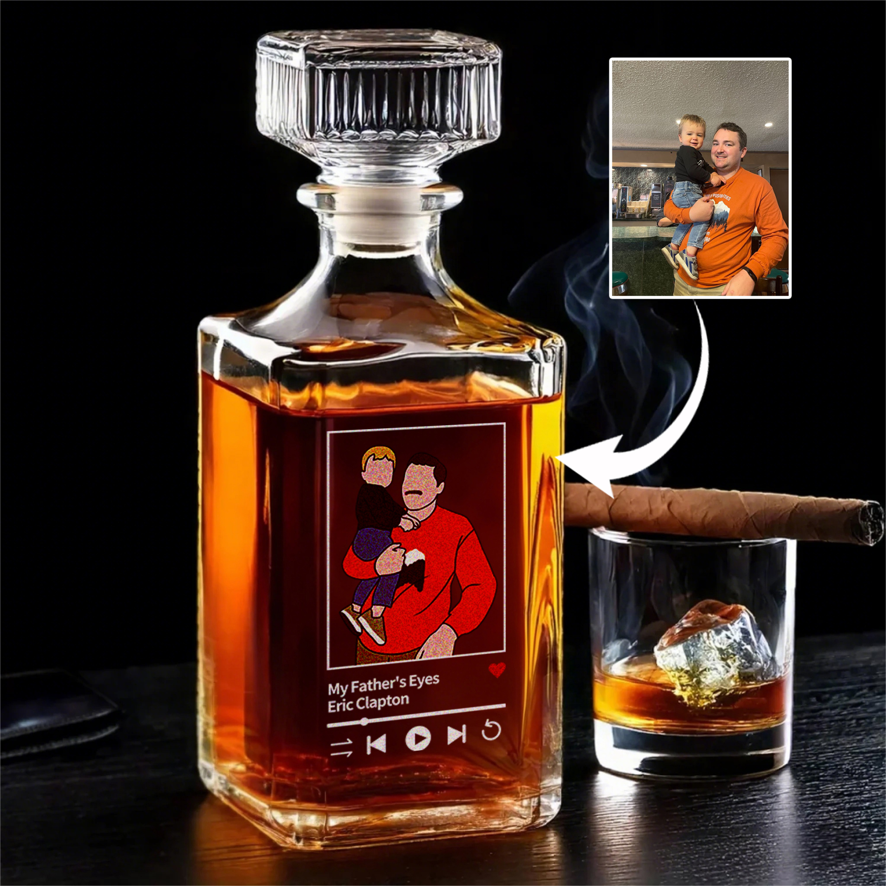 Customized Photo Music Player Whiskey Bottle To Capture The Beautiful Moments On Father's Day