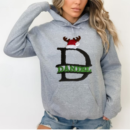 Custom Punch Needle Embroidered Christmas Initials Sweatshirt, Name Can Be Added.