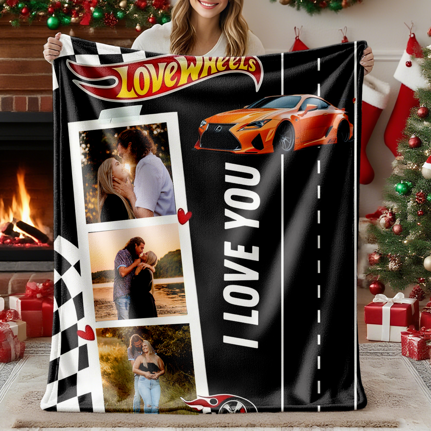 Custom Love Wheels Car Photo Blanket Couple Photo Blanket