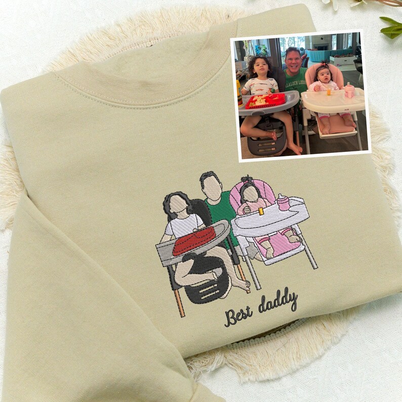 Custom Embroidered Photo Portrait Hoodie/Sweatshirt for Mom – Upload Your Precious Photo of Mom & Kids