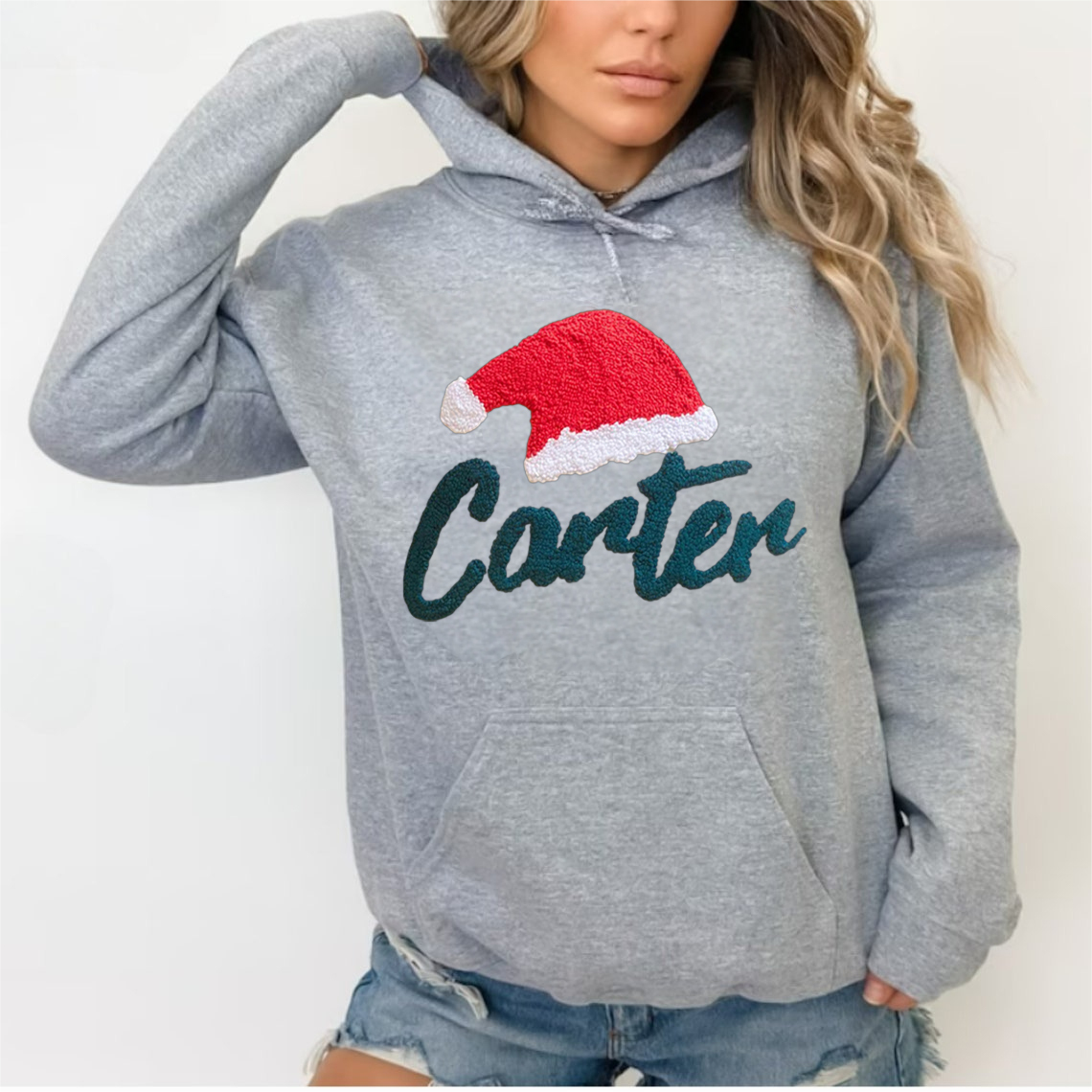 Custom Punch Needle Embroidered Christmas Name Sweatshirt