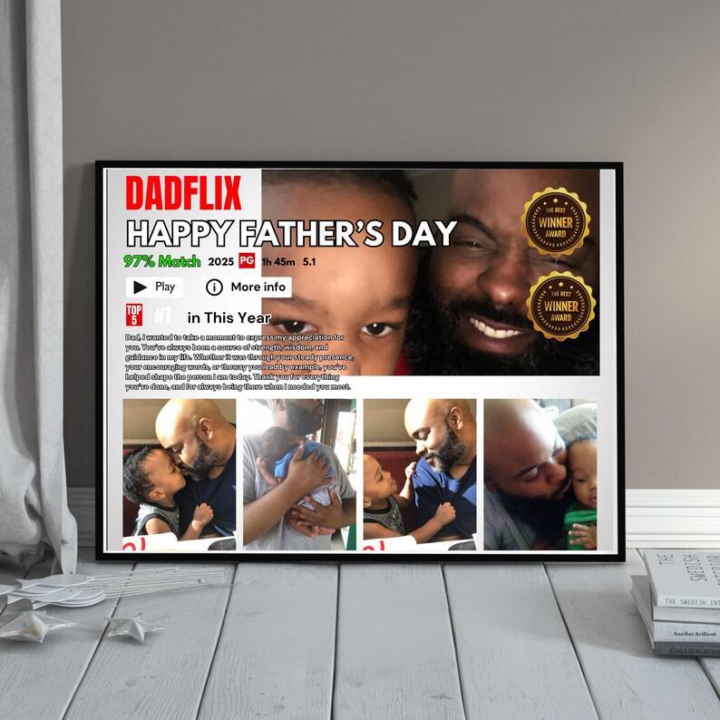 Editable Father's Day Gifts, A Fathers Love, Best Dad Ever, Dadflix Movie Photo Frame