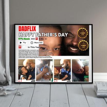 Editable Father's Day Gifts, A Fathers Love, Best Dad Ever, Dadflix Movie Photo Frame