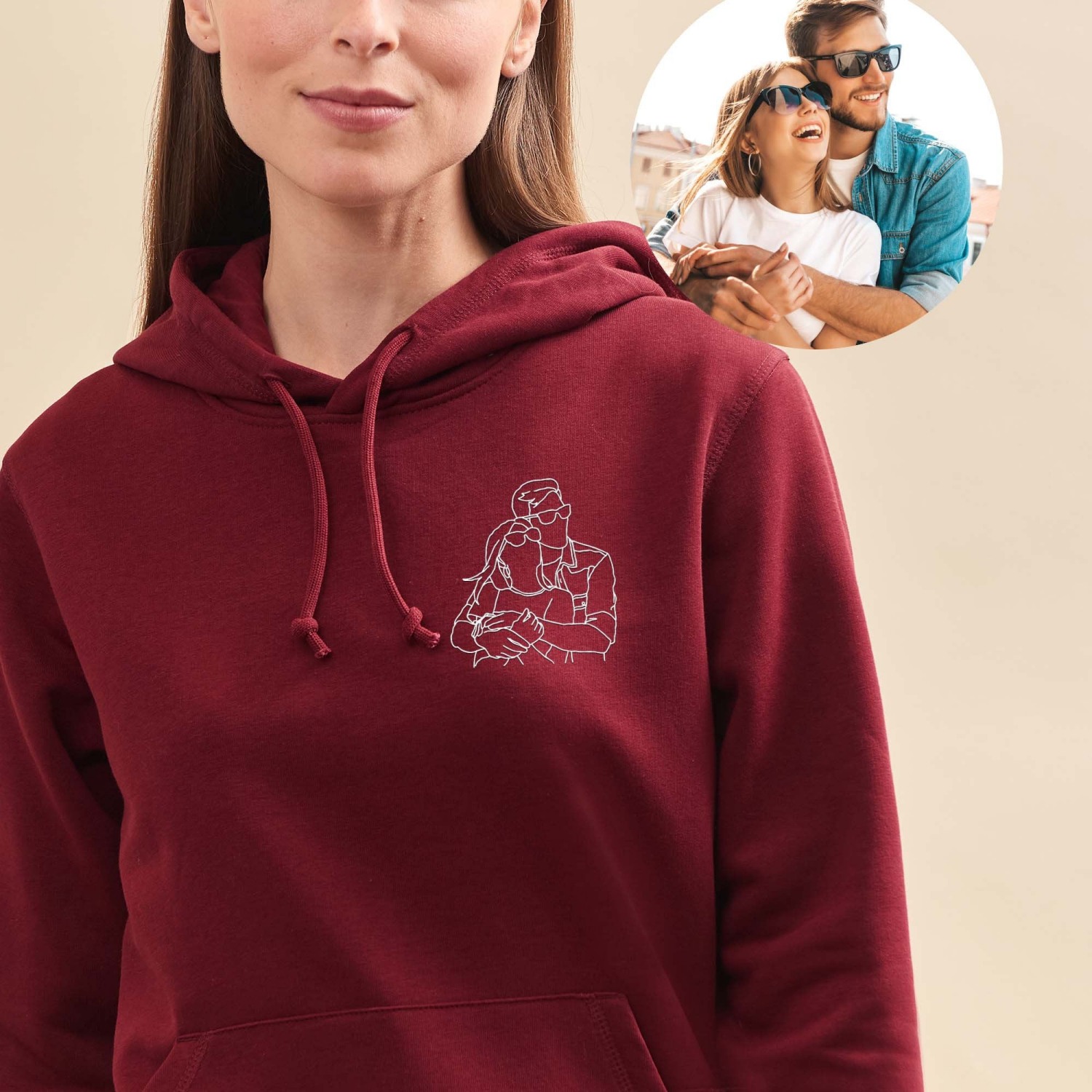 Custom Embroidered Line Drawing Portrait T-shirt & Sweatshirt - Personalized Photo Embroidery, Perfect Gift for Father's Day & Mother's Day, Unisex Custom Apparel