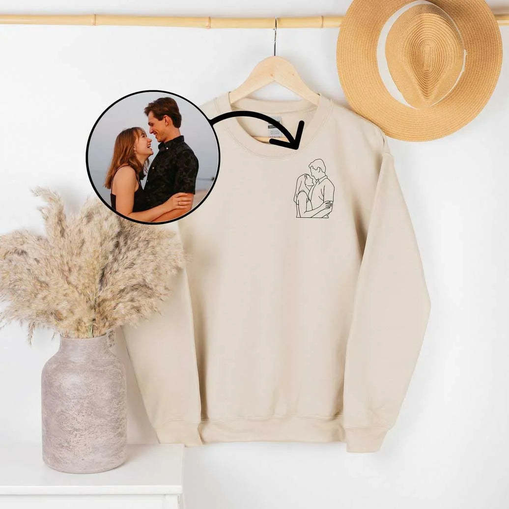 Custom Embroidered Sweatshirt Portrait Couple Family Gift (2 for Couples Free Shipping)