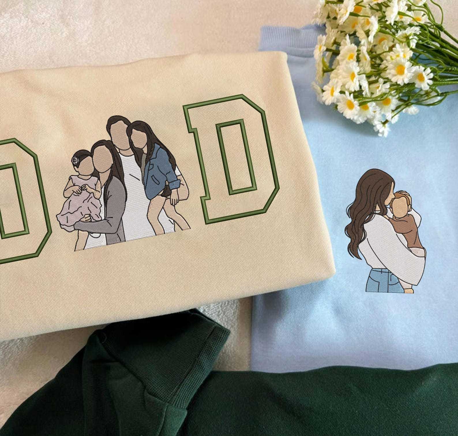 Custom Mom Dad Photo Embroidery sweatshirt, Custom Varsity Embroidered T-shirt, Gift For Mom, Dad