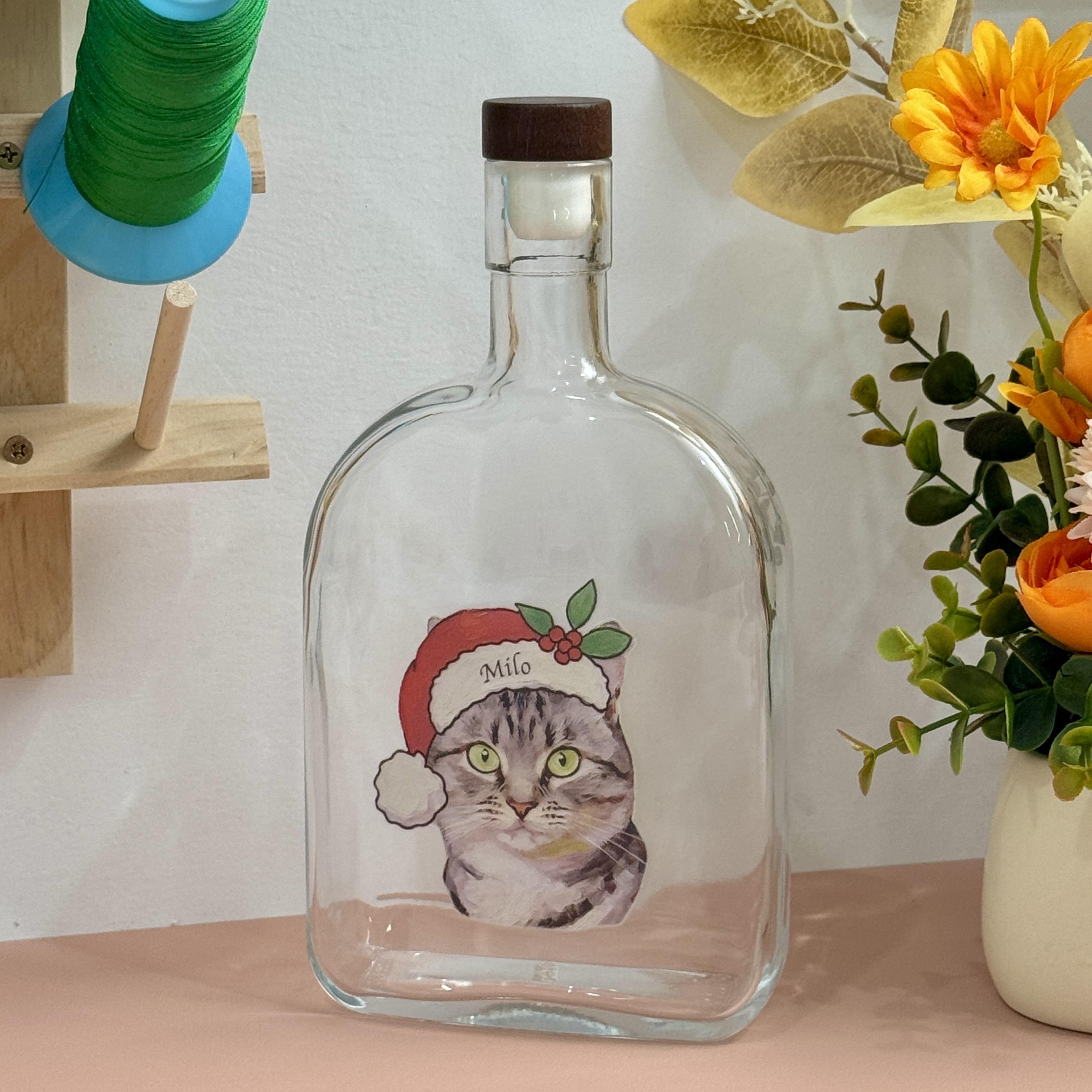 Custom Pet Portrait Christmas Oil Painting Style Whiskey Bottle