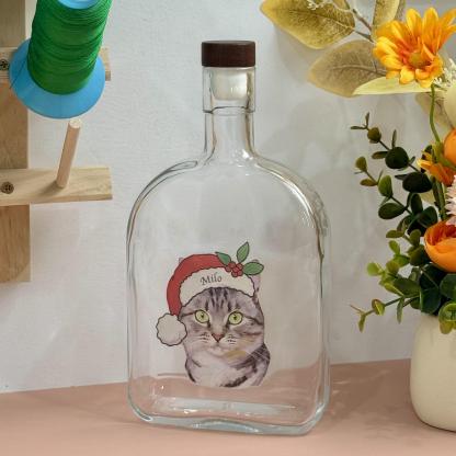 Custom Pet Portrait Christmas Oil Painting Style Whiskey Bottle