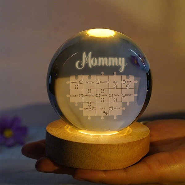 Customized Mom Puzzle Crystal Ball Night Light Mother's Day Gift For Mom