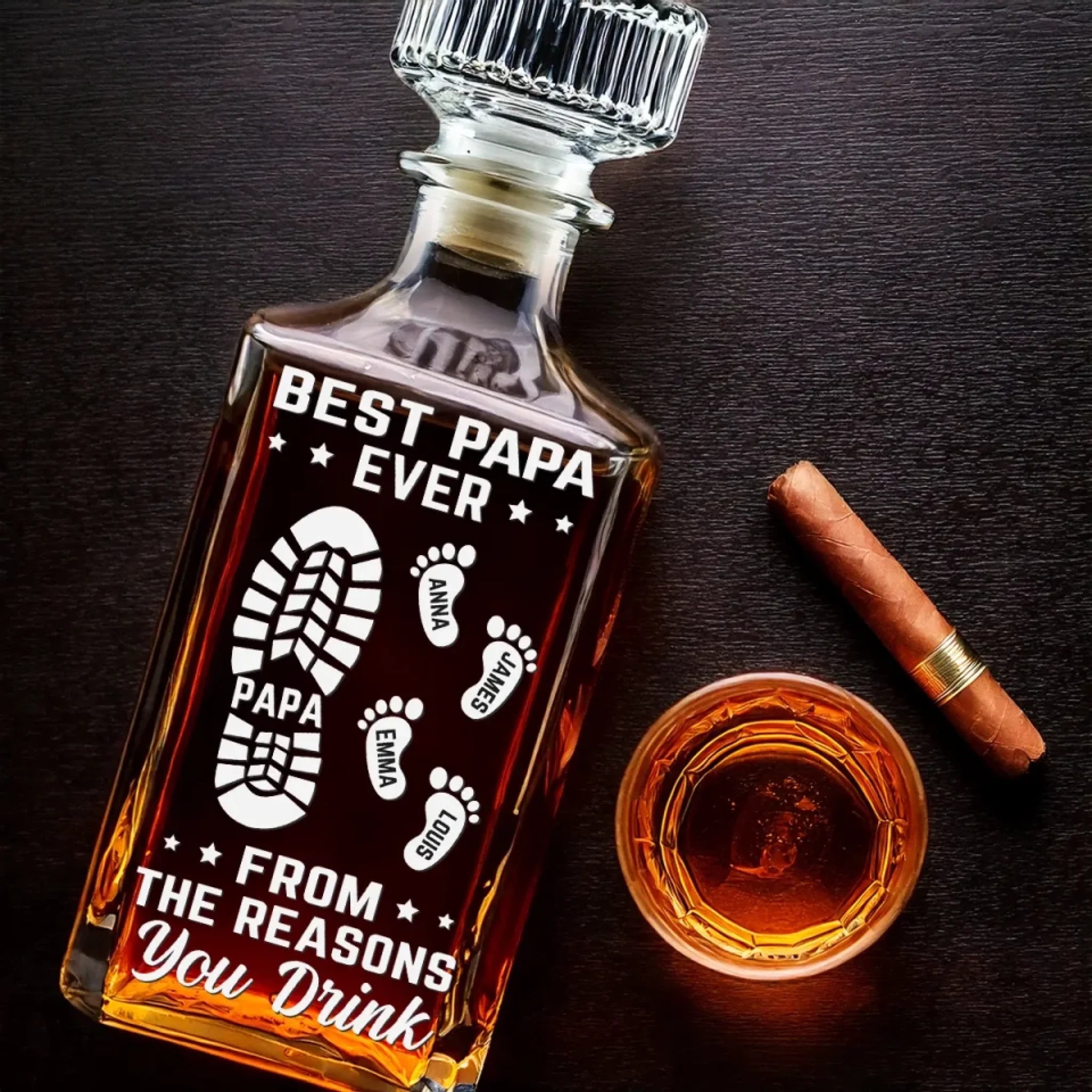 Custom Best Dad Ever Footprint Whiskey Bottle With Child's Name, Gift For Dad
