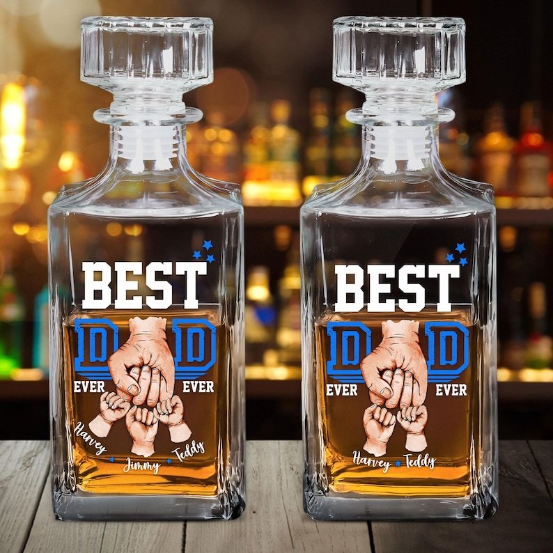 Customized Best Dad Ever Whiskey Glass With Fist And Child's Name Printed On It For Dad