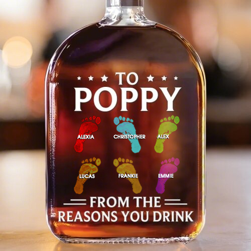 To My First And Forever Hero - Footprints With Child's Name - Whiskey Bottle For Dad And Grandpa On Father's Day