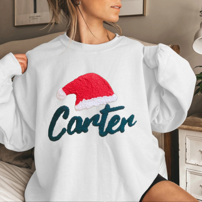 Custom Punch Needle Embroidered Christmas Name Sweatshirt
