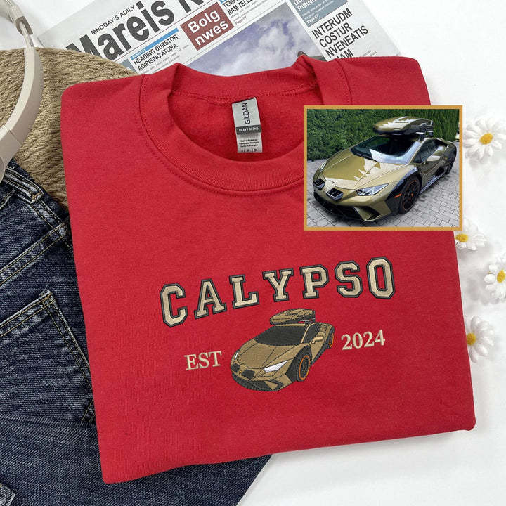Personalized Sweatshirt Embroidered Car Photo Line Design Custom Name Attractive Gift for Car Lovers