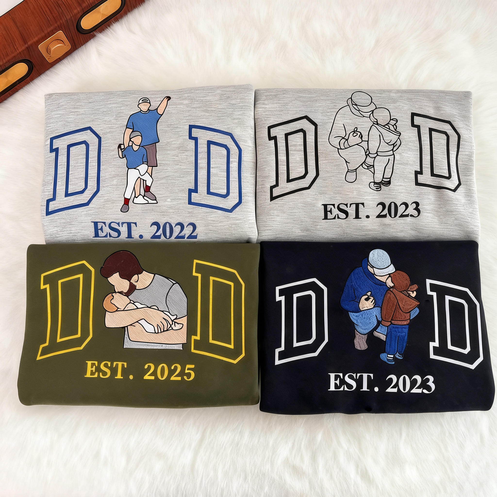 Custom Photo Embroidered Sweatshirt & T-Shirt for DAD, PAPA