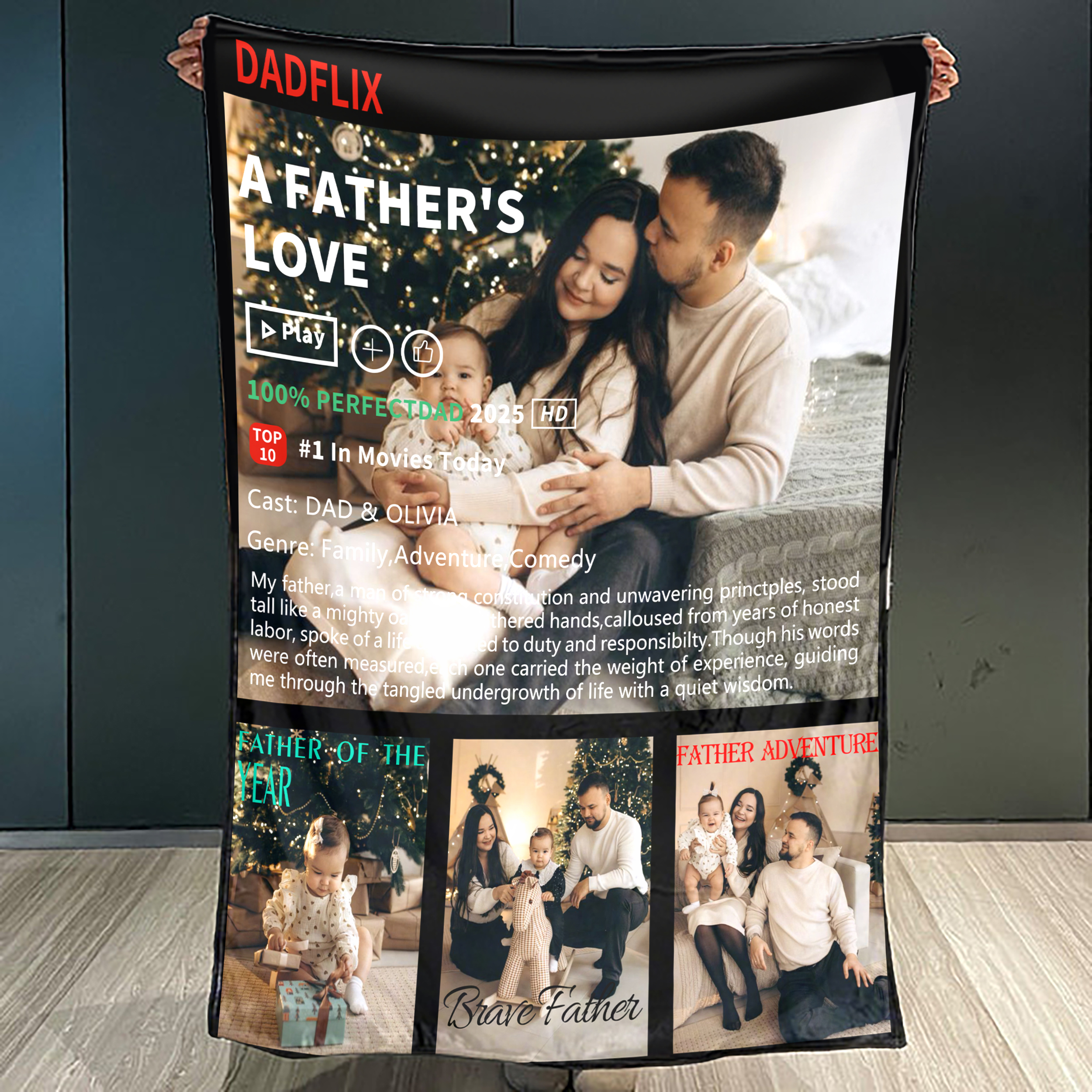 Customized Dadflix Movie Photo Collage Blanket, Father's Day Gift