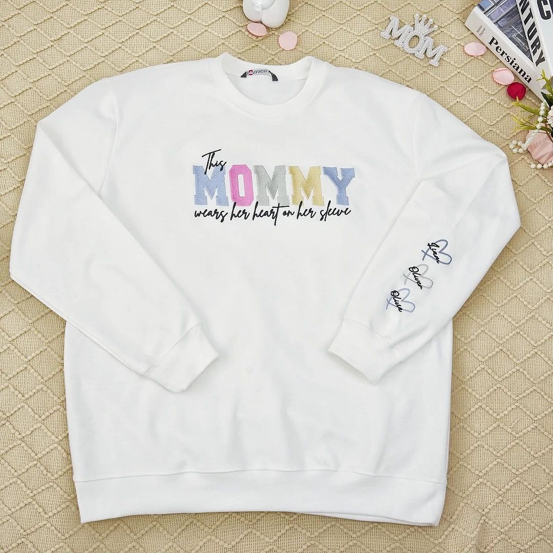 Personalized Heart On Sleeve Embroidered Sweatshirt-A Thoughtful Gift For Mom & Grandma